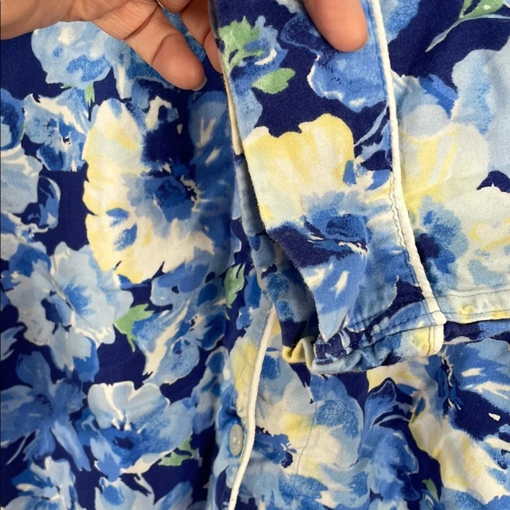 Lauren Ralph Lauren‎ Floral 3/4 Sleeve Notch Collar Long Pants Pajama Set Sz L